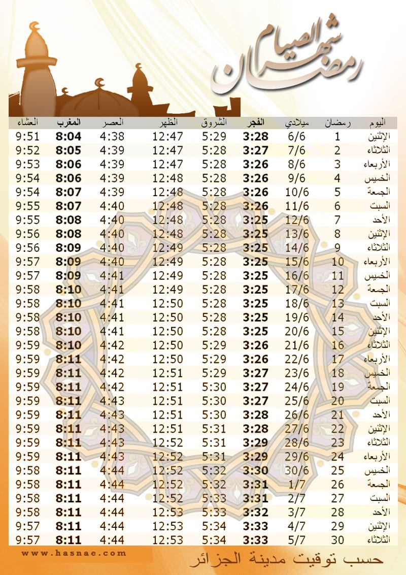 إمساكية رمضان 2016 - 1437 في العالم العربي - 9